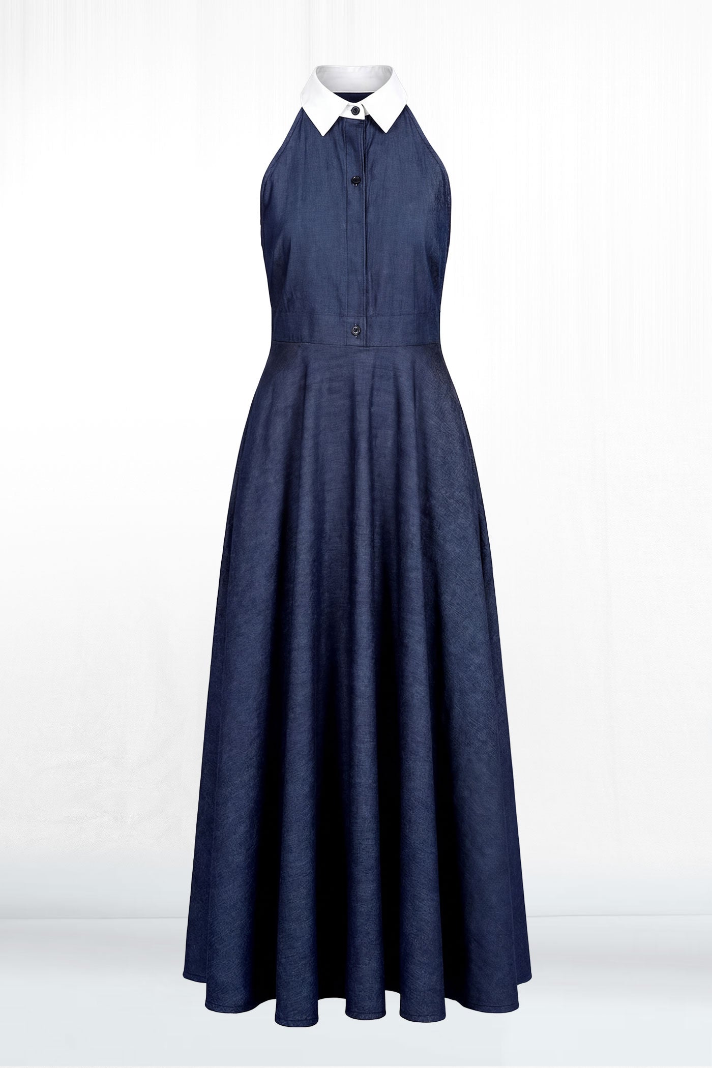 Talia Sleeveless White Collar Shirt Dress - Dark Denim