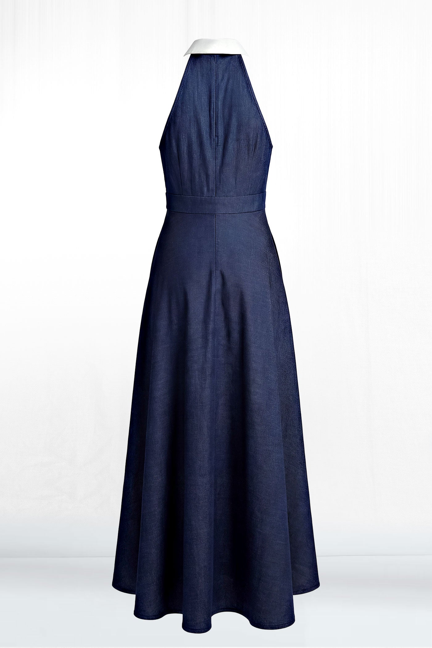 Talia Sleeveless White Collar Shirt Dress - Dark Denim