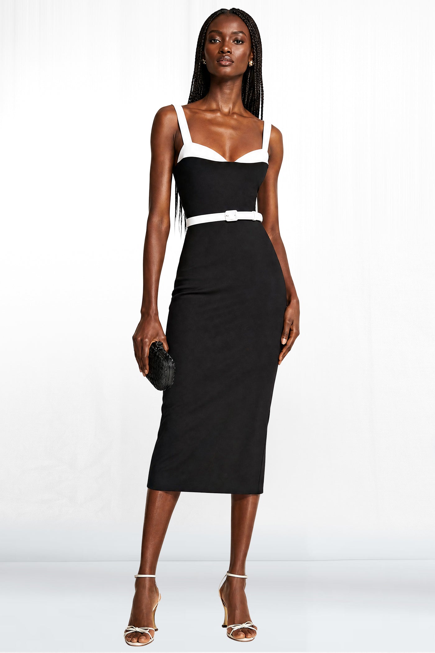 Kari Two Tone Slit Back Midi Strappy Dress