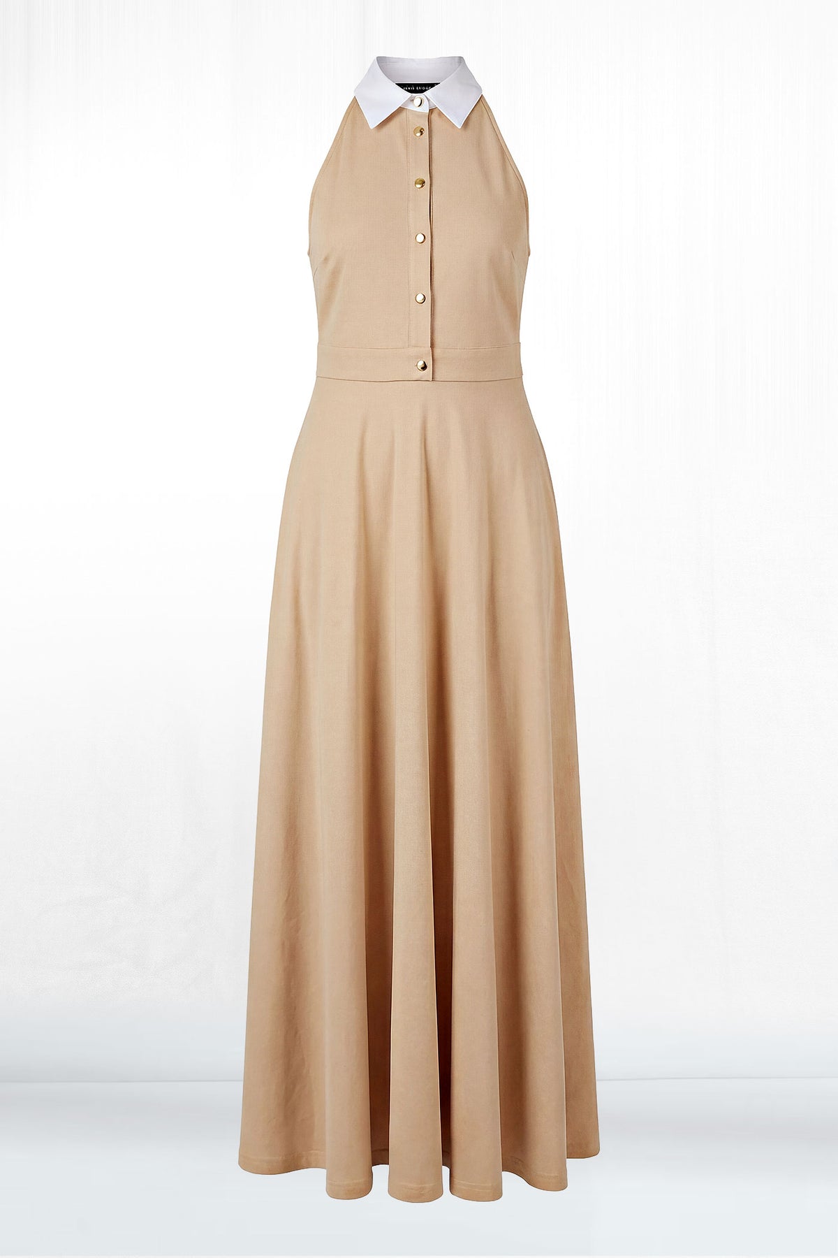 Talia Sleeveless White Collar Shirt Dress - Sand