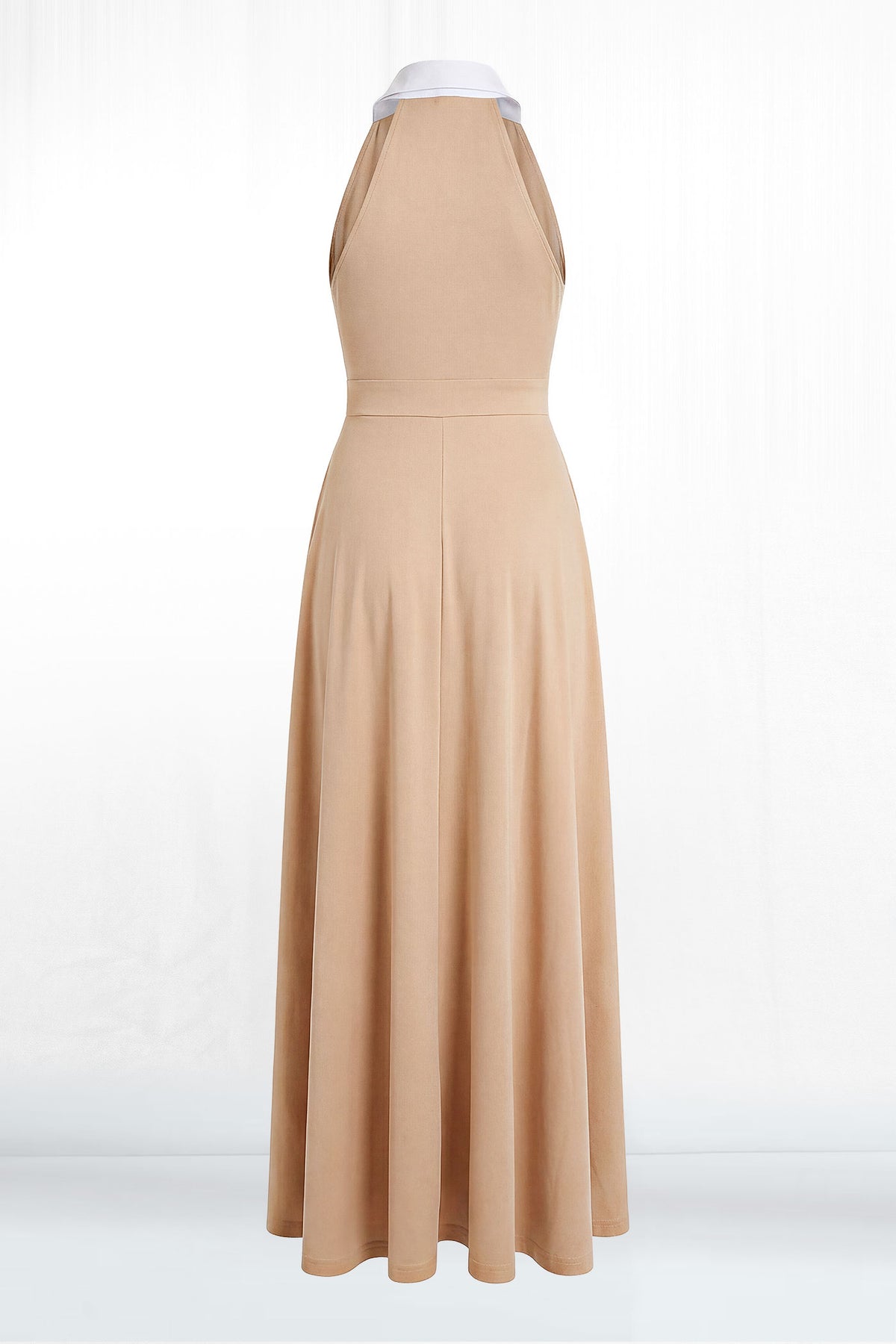 Talia Sleeveless White Collar Shirt Dress - Sand