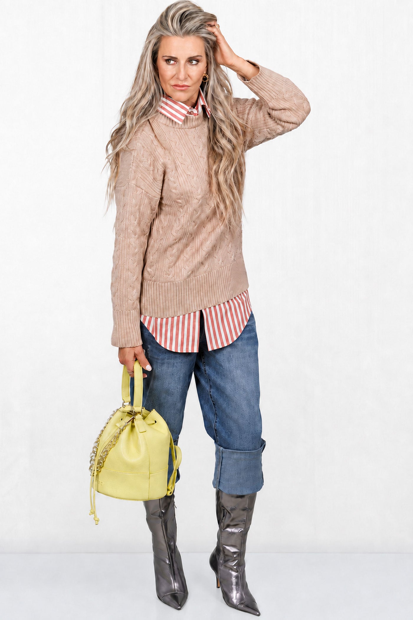 Crew Neck Spring Cable Sweater