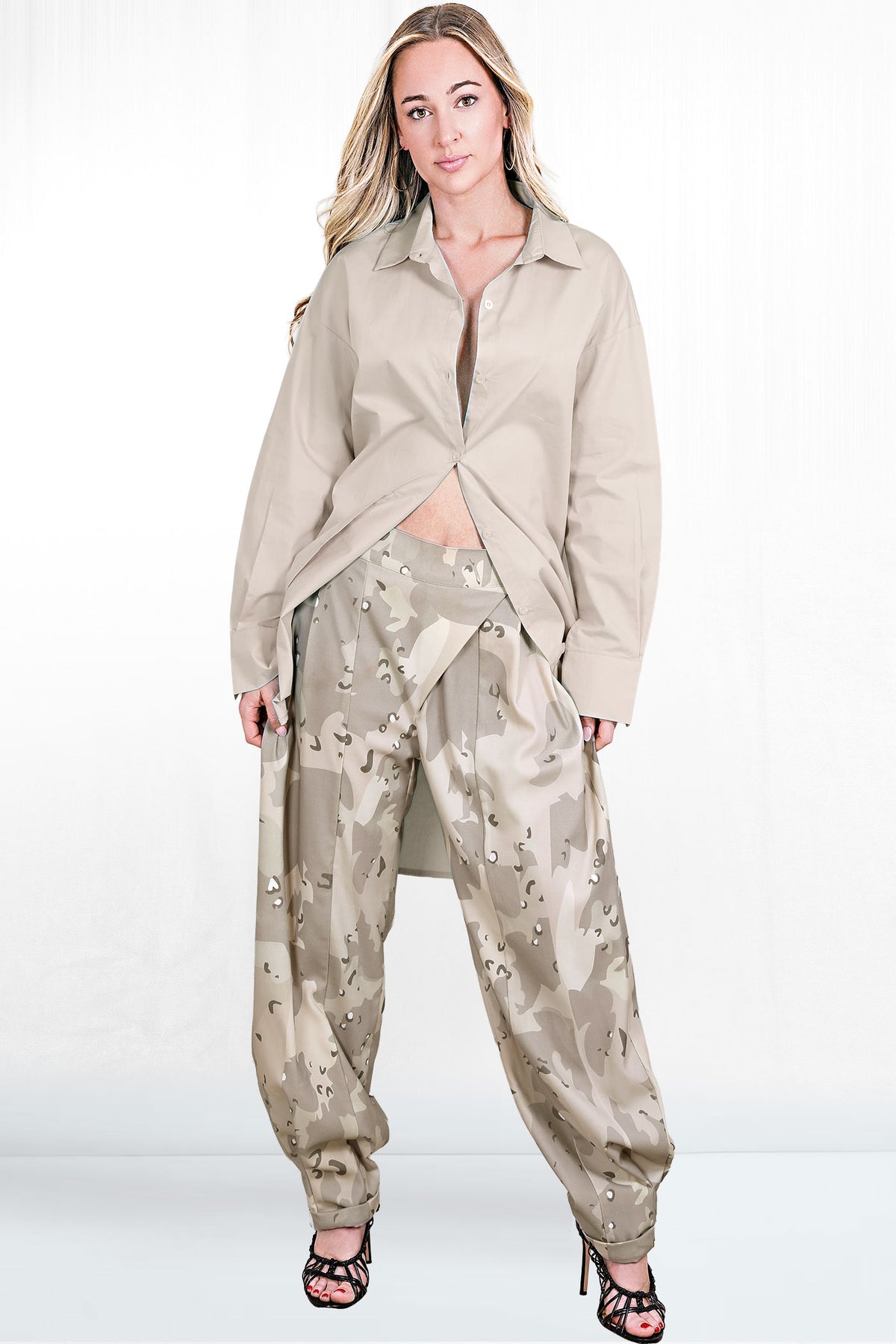 Annette Wide Leg Cotton Camo Trousers
