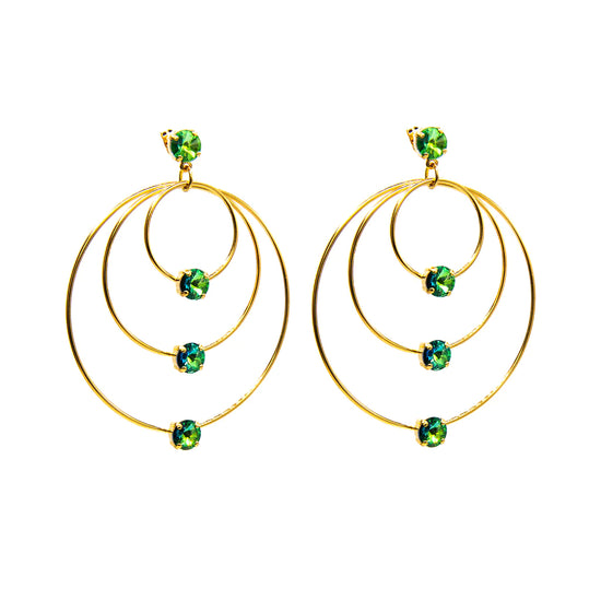 Triple Hoop Gold Emerald Earrings