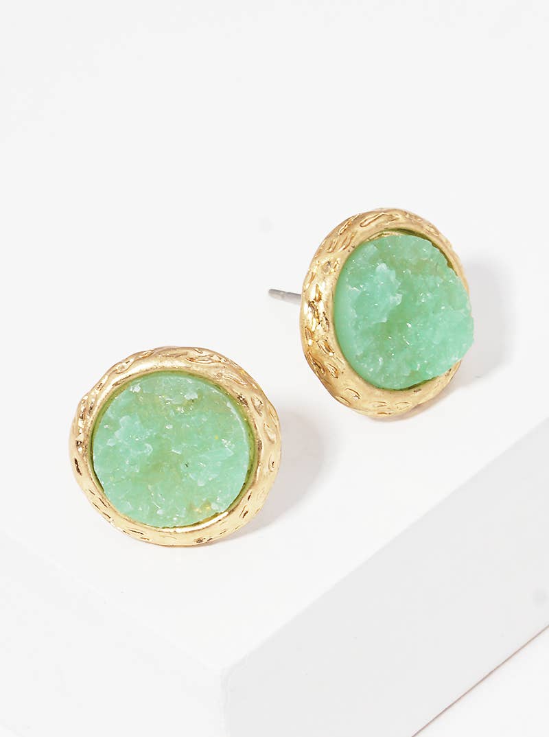 Round Simulated Druzy Hammered Post Stud Earrings