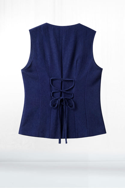 Asymmetrical Three Button Navy Vest