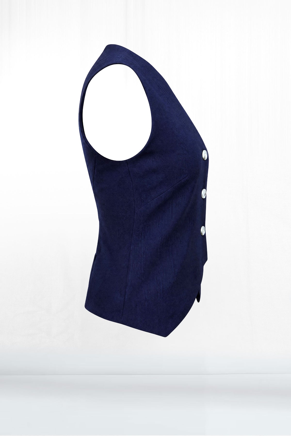Asymmetrical Three Button Navy Vest