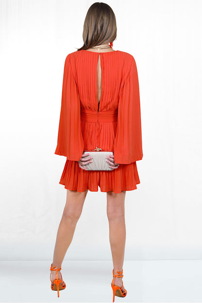 Aurora Batwing Sleeve Wide Waist Pleated Romper