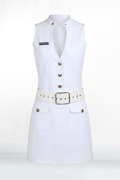 Charlotte Sleeveless Button Front Pocket Denim Dress