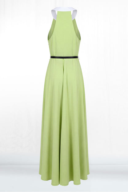 Talia Sleeveless White Collar Shirt Dress - Lime 