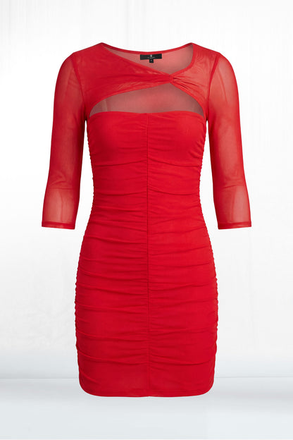 Fiona Mesh Cutout Ruched Mini Dress