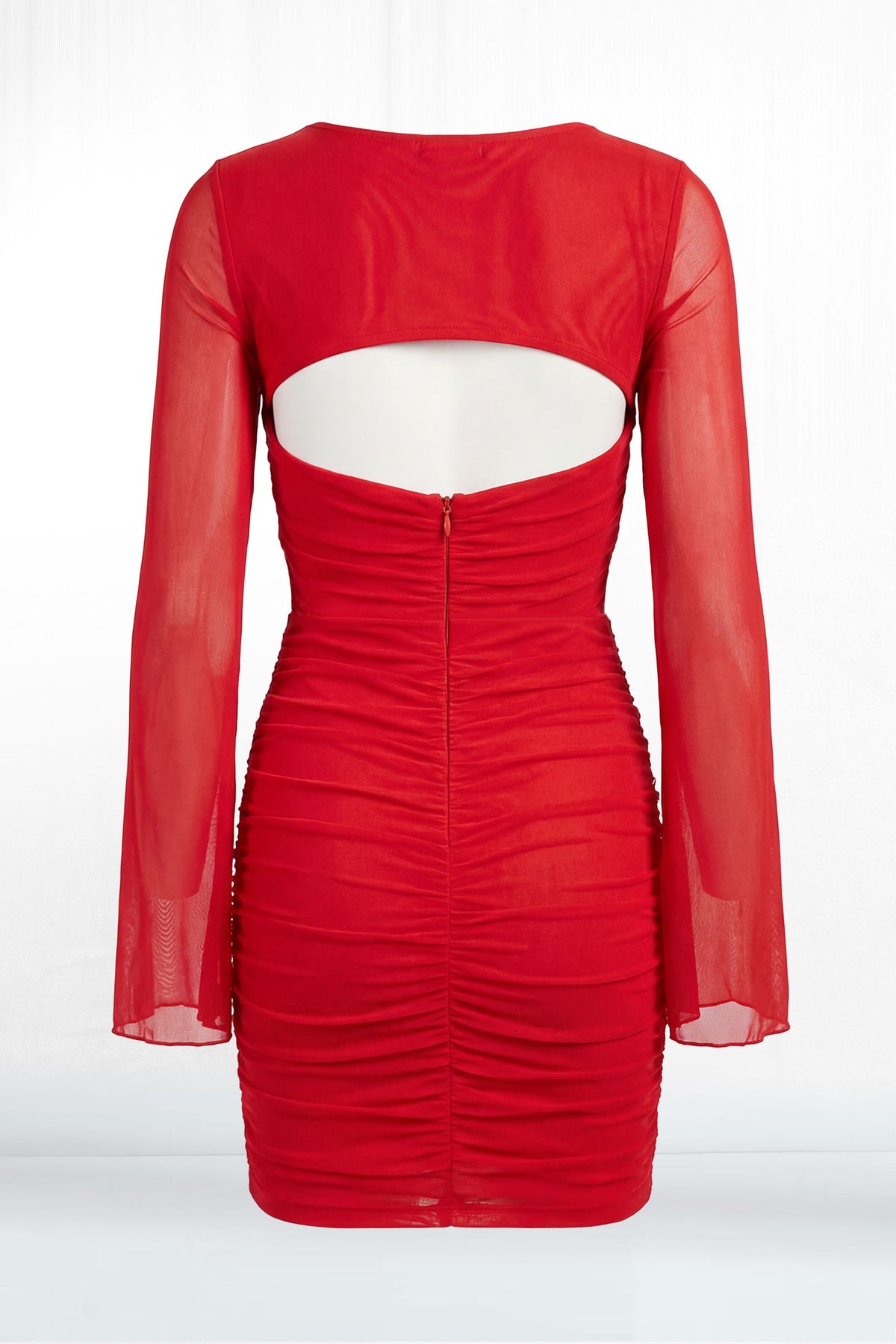 Fiona Mesh Cutout Ruched Mini Dress