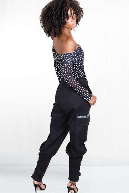 GRL Signature Snap Cargo Criss Cross Ankle Black Pant