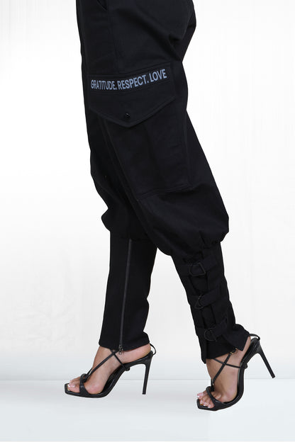 GRL Signature Snap Cargo Criss Cross Ankle Black Pant
