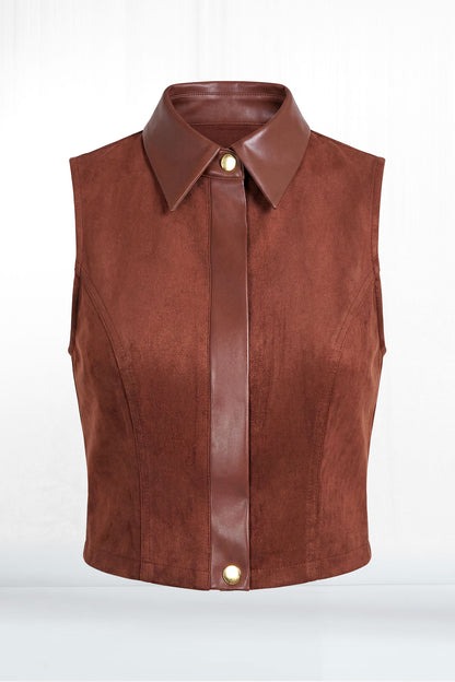 Jordan Cropped Faux Suede and Leather Zipper Vest
