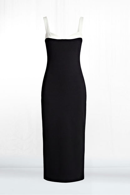 Kari Two Tone Slit Back Midi Strappy Dress