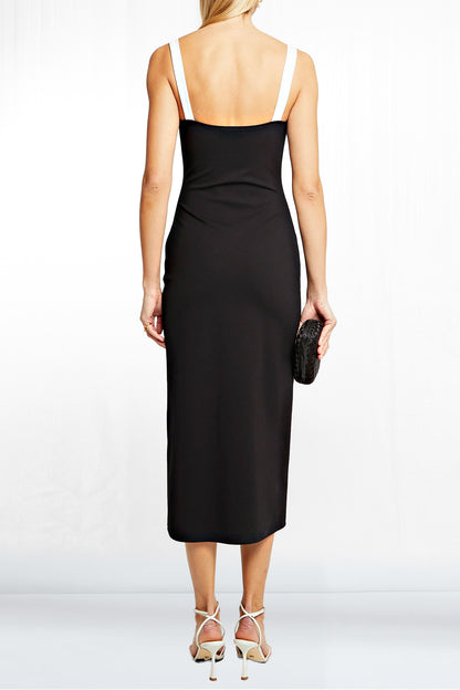 Kari Two Tone Slit Back Midi Strappy Dress