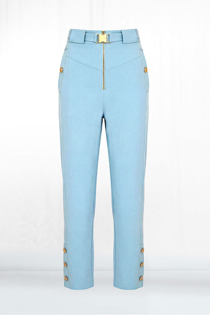 Kayla Cropped 3-Button Ankle Gold Buckle Belted Pant
