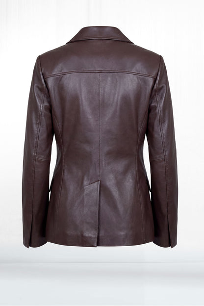Kelsey Two Button Wide Lapel Leather Blazer