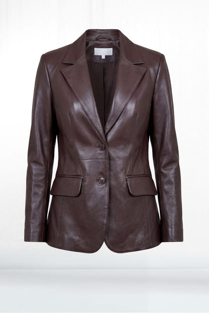 Kelsey Two Button Wide Lapel Leather Blazer