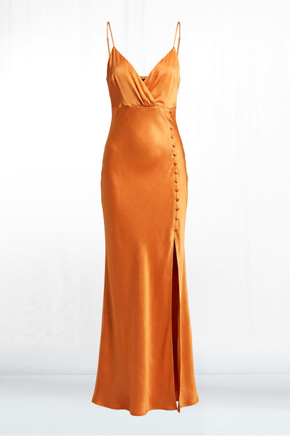 Lexi Spaghetti Strap High Slit Silky Dress