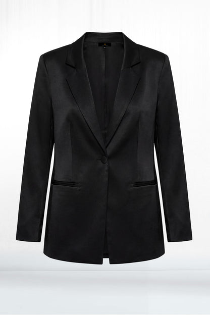 Natalia Black Two Button Straight Fit Textured Blazer