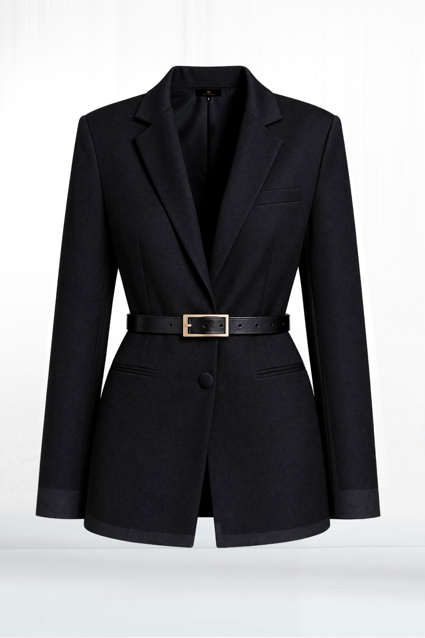 Natalia Black Two Button Straight Fit Textured Blazer
