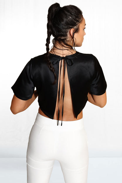 Poppy Short Sleeve Tie Back Seemless Silky Crop Top