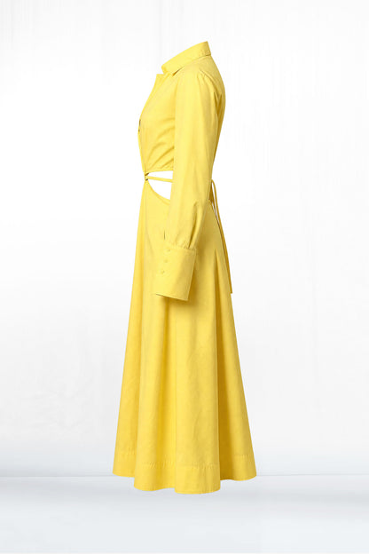 Peacock Yello Long Sleeve Side Cutout Dress