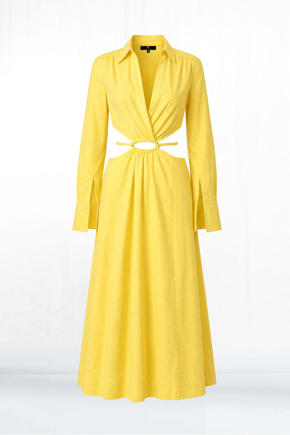 Peacock Yello Long Sleeve Side Cutout Dress