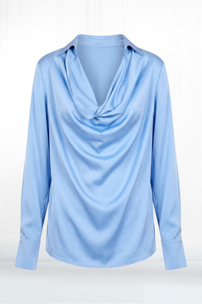Penelope Long Sleeve Collared Cowl Neck Silky Top
