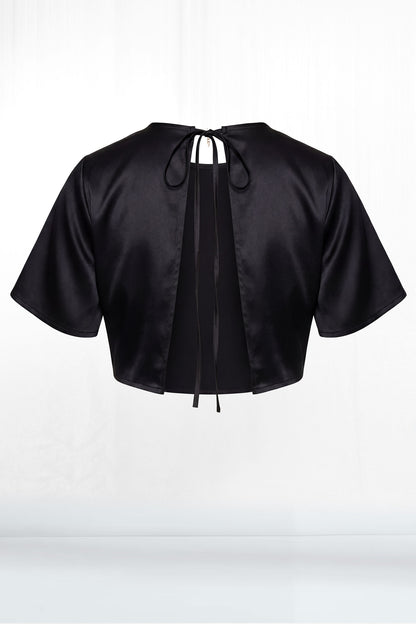 Poppy Short Sleeve Tie Back Seemless Silky Crop Top
