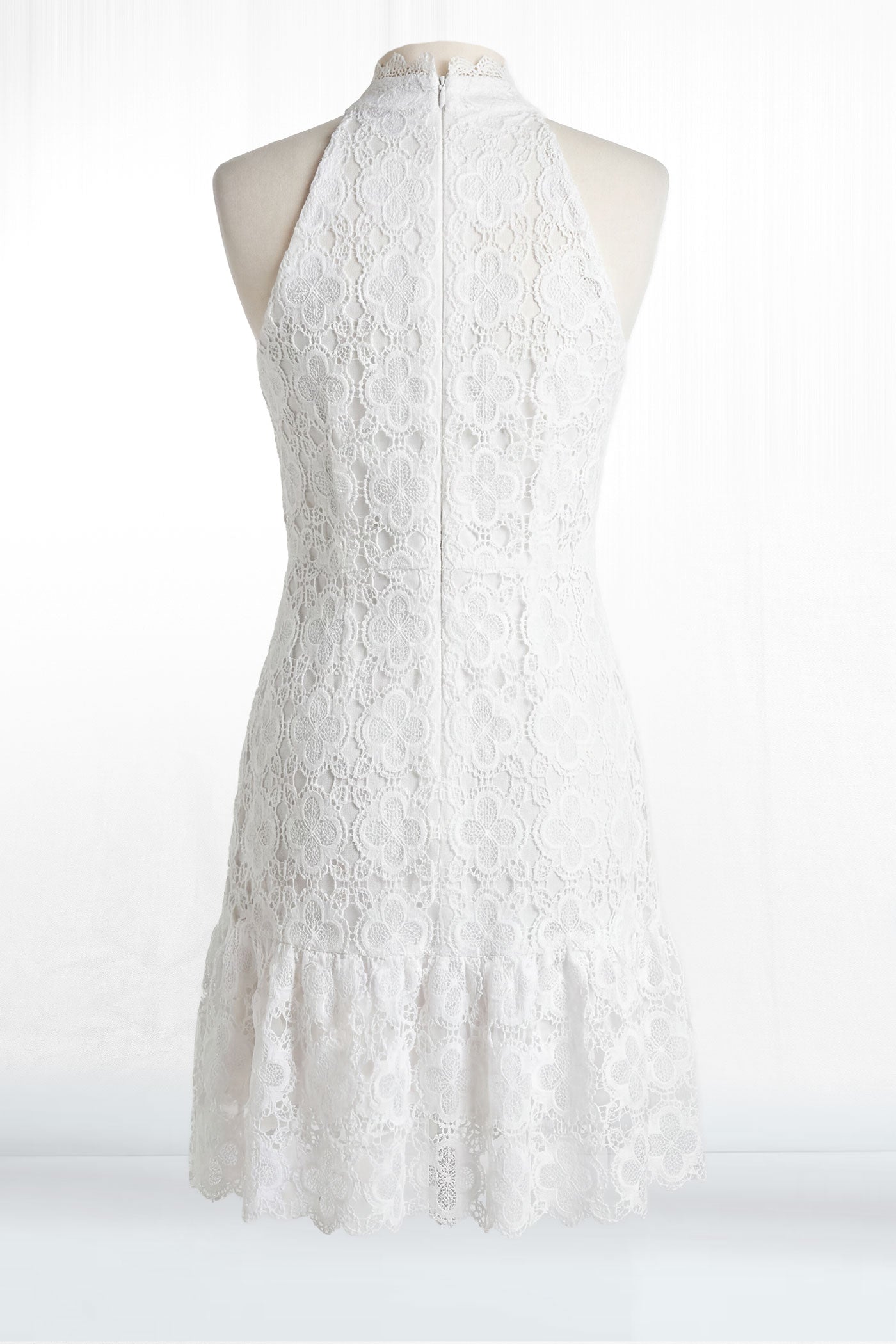 Regan Sleeveless High Collar Crochet A-Line Mini Dress