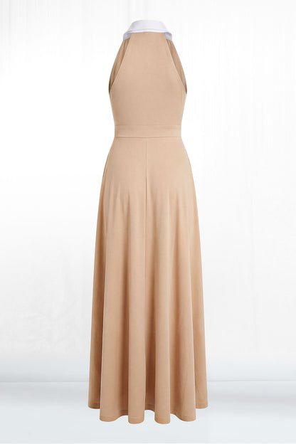 Talia Sleeveless White Collar Shirt Dress - Sand 