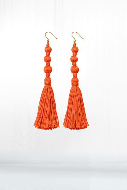 Tangerine Long Tassel Drop Earrings