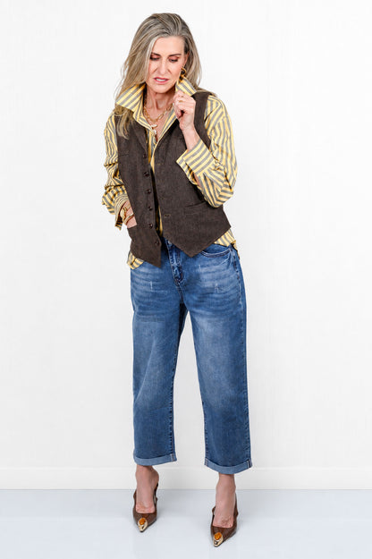 Tegan Oxford Yellow Stripe Button Down Shirt
