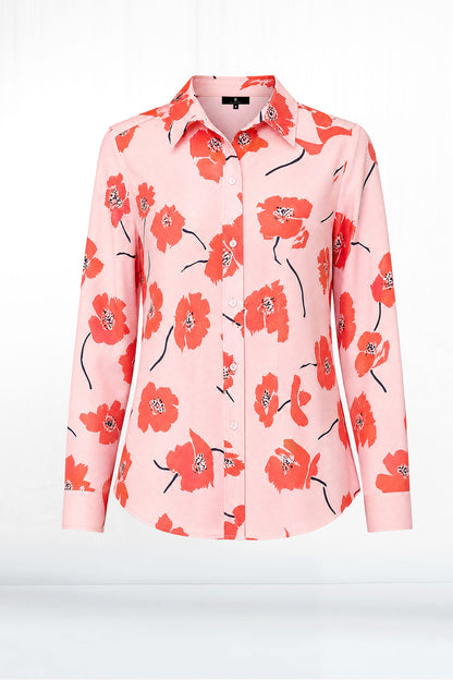 Tessa Pink Peony Long Sleeve Button Down Blouse