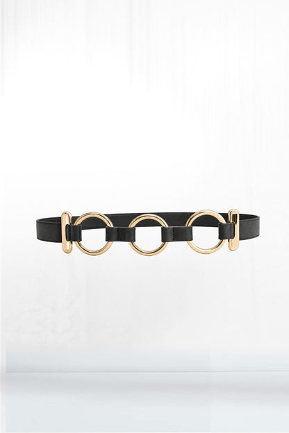 Three Ring Gold Loop Leather Belt