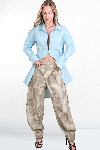 Annette Wide Leg Cotton Camo Trousers