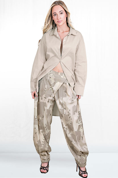 Annette Wide Leg Cotton Camo Trousers