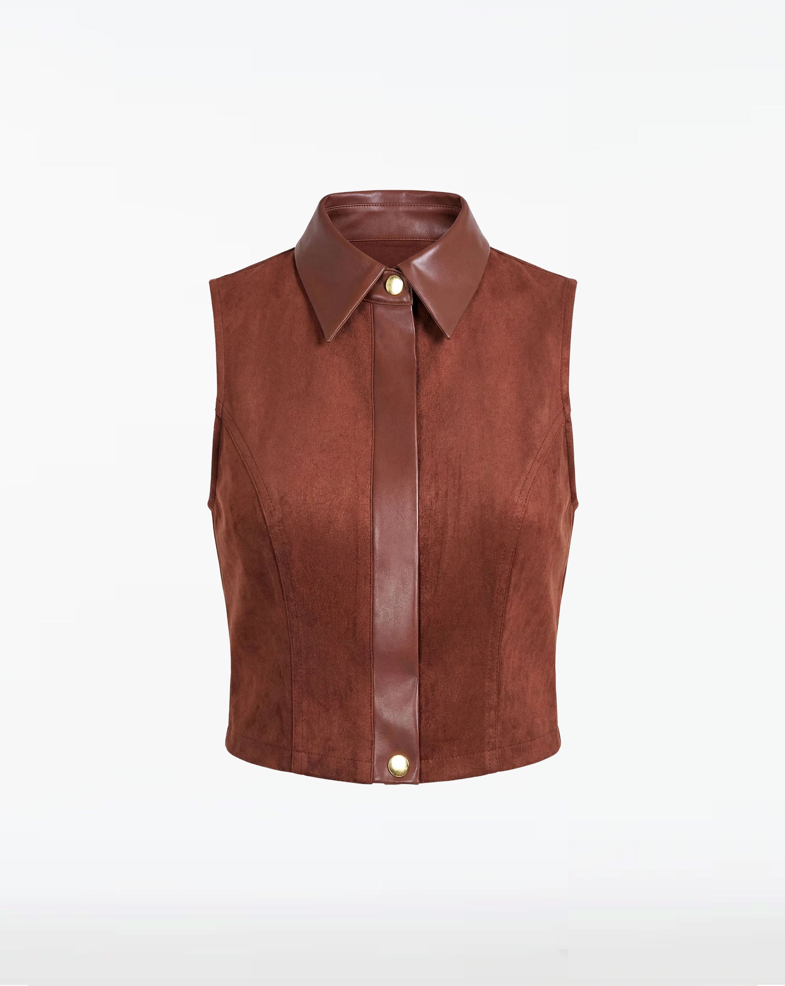 Jordan Cropped Faux Suede and Leather Zipper Vest
