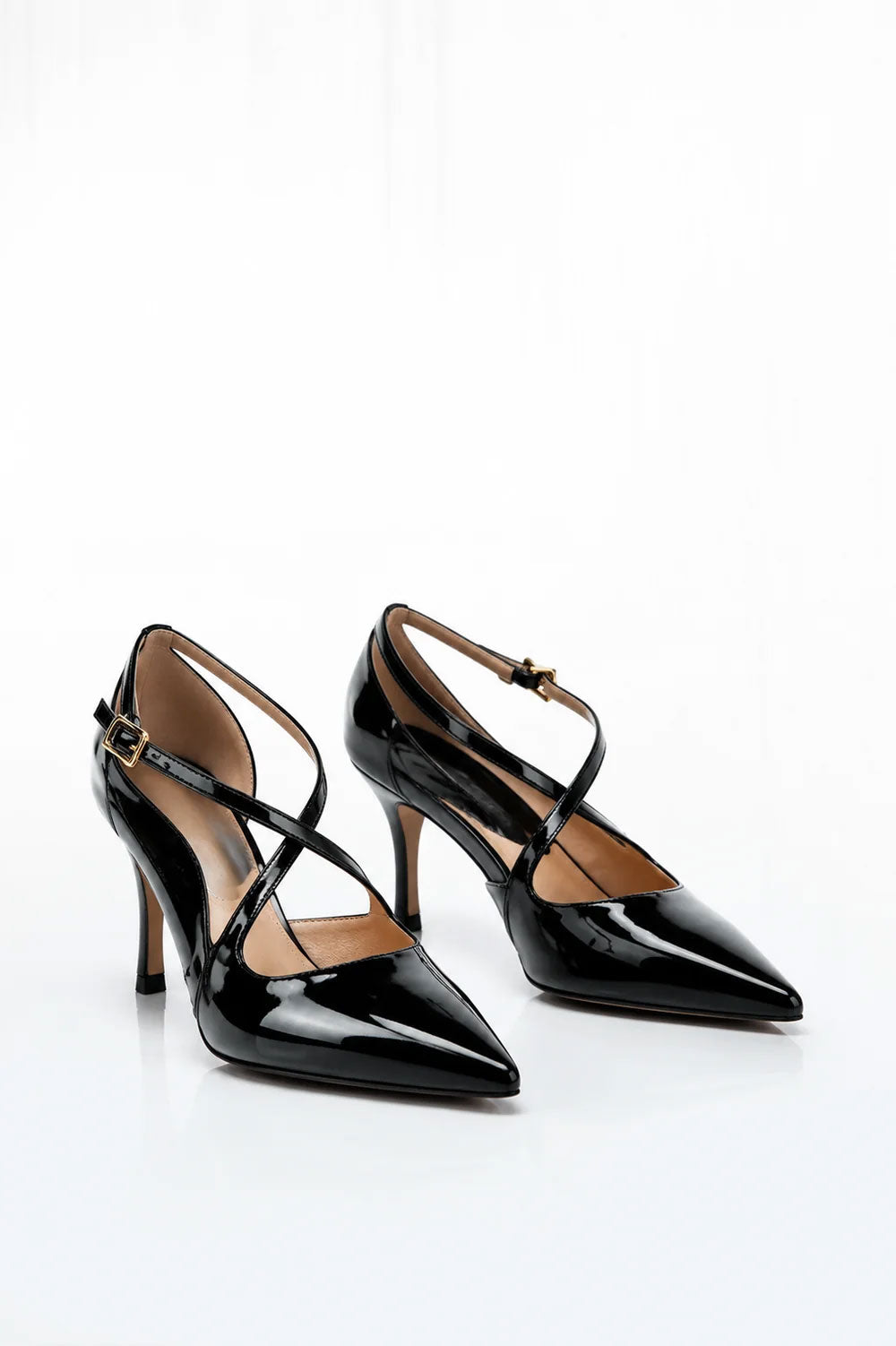 Lumiere Black Patent Cross-Strap Pumps