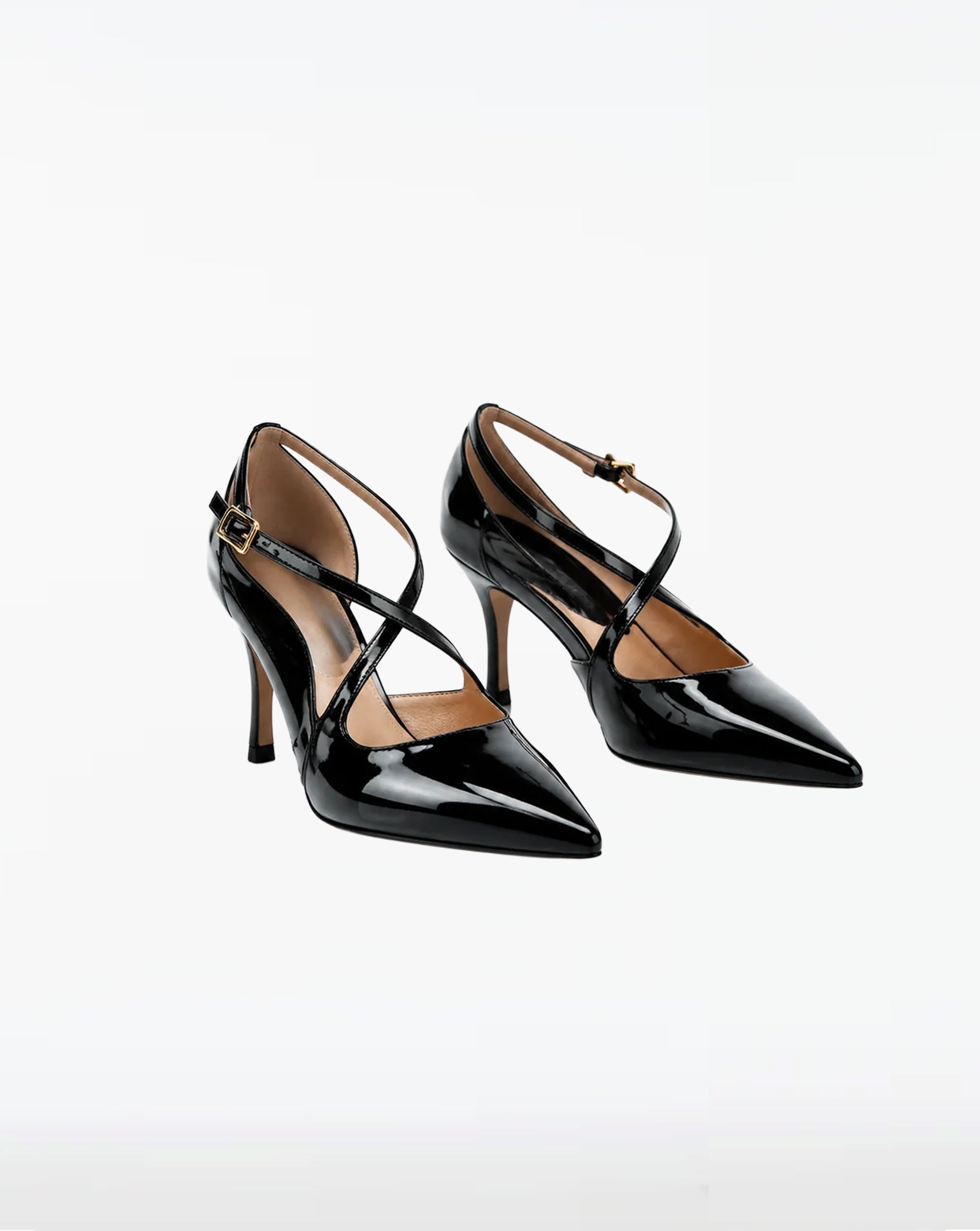 Lumiere Black Patent Cross-Strap Pumps