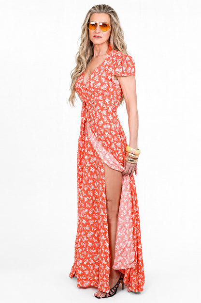 Elsa Short Sleeve Spring Print Maxi Dress