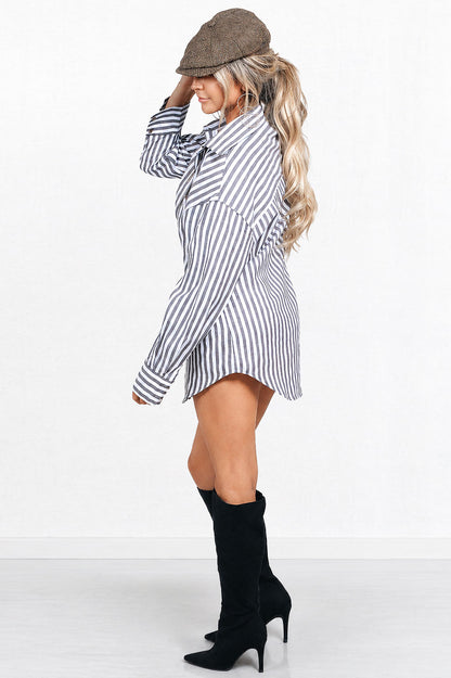 Tegan Oxford Grey Stripe Button Down Shirt