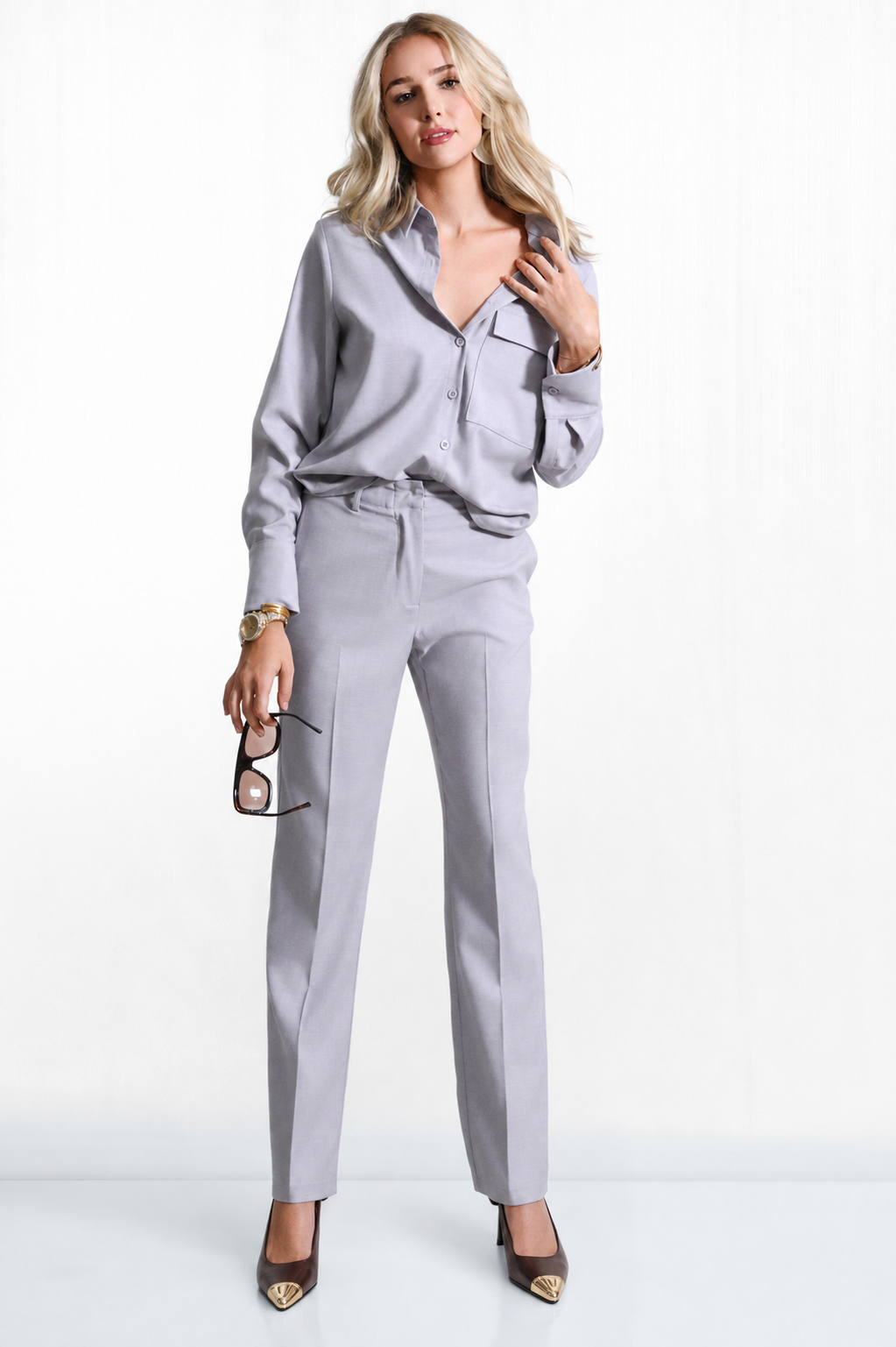 Della Long Sleeve Button Down Loose Fit Shirt