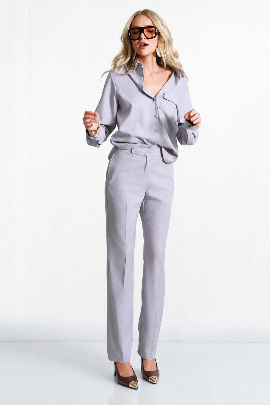 Della Long Sleeve Button Down Loose Fit Shirt