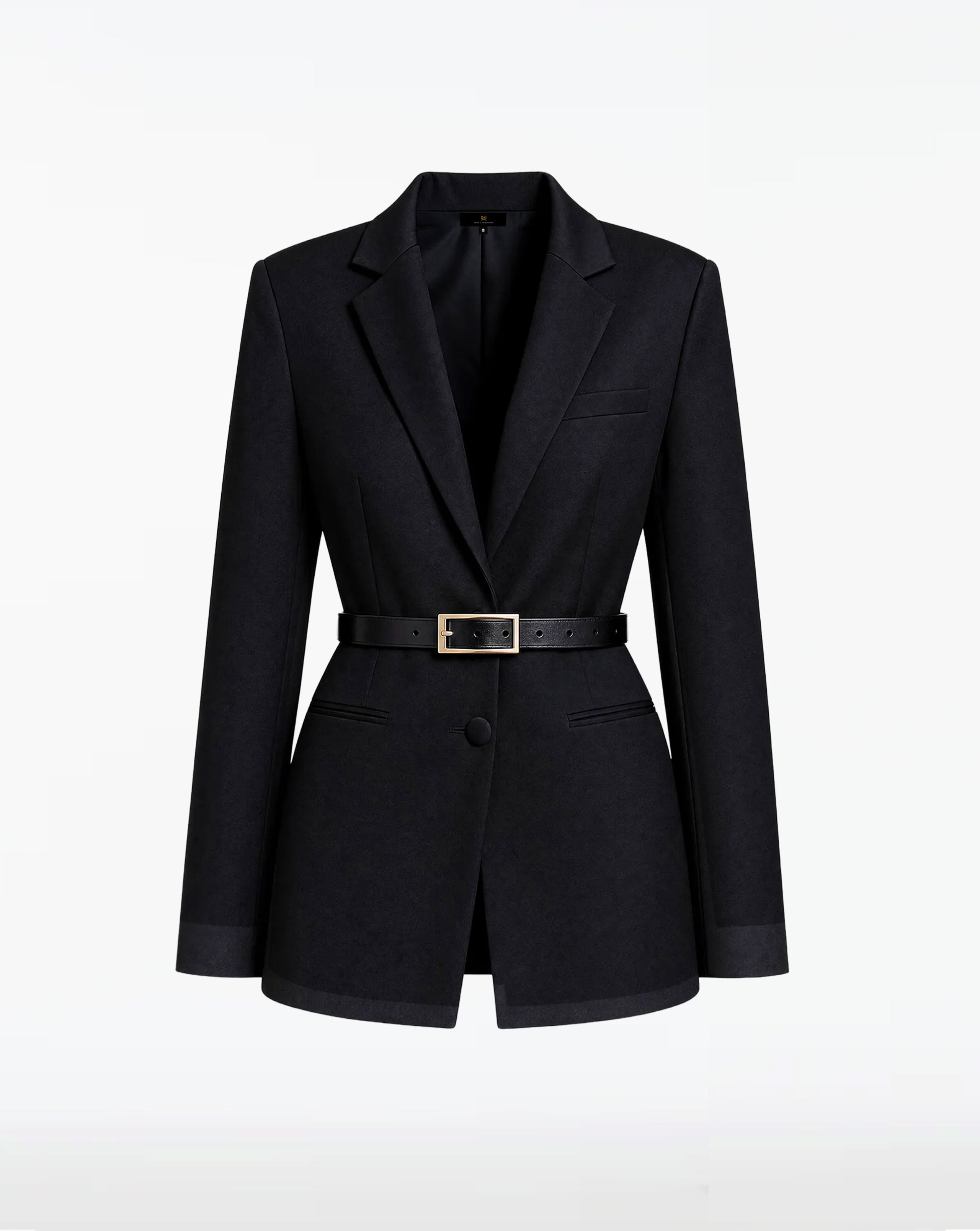 Natalia Black Two Button Straight Fit Textured Blazer