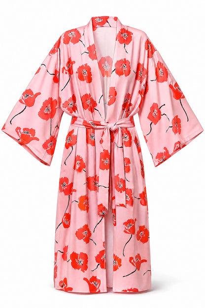 Tessa Pink Peony Print Wide Sleeve Midi Duster
