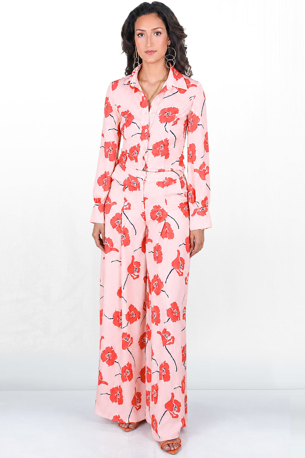 Tessa Pink Peony Print Wide Sleeve Midi Duster